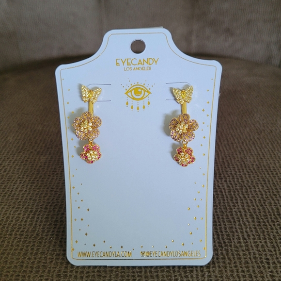 Eye👁 Candy🍭 Los Angeles🏙 Sparkley Floral💐 Ear👂Jacket Earrings - Picture 13 of 15